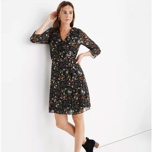 Madewell Sheer-Sleeve Ruffled Wrap Dress in Finch Floral